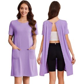 Deyeek Hospital Gowns for Women Open Back Tear Away Snap Nursing Dress Short Sleeve Soft Adaptive Clothing with Pockets