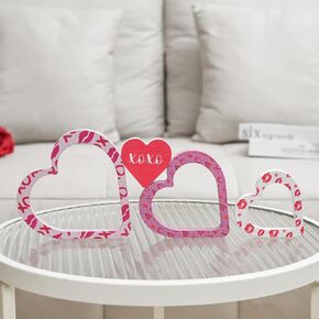 Wooden Hearts for Valentine’s Day Decor, 6 PCS Small Heart Signs in Candy Color, Freestanding Conversation Hearts Decorations for Tiered Tray Decor, Table, Mantel, Wedding, Anniversary Dinner