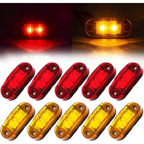 (10x Amber, 10x Red) 2.5 Inch 2 Diode Trailer Marker Lights 2 LED Trailer Side Marker Light Oval Trailer Running Lights for Truck RV Lorry Pickup Camper Waterproof Exterior Marker Lights Accessories
