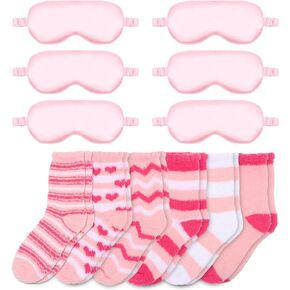 WHAVEL Pink Party Favors Sleepover Stuff Sleepover Party Supplies for Girls Sleepover Party Favors Include 6 Sleeping Masks, 6 Fuzzy Socks Slipper for Spa Birthday Party, Slumber, Pajama Party