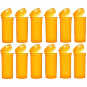 Multi-Use Airtight Empty Pill Bottles with Hinged Lids, 13 Dram Plastic Bottle Organizer for Supplements, Vitamins & Medicines, 12 Pack (Amber Transparent)