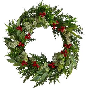 Nearly Natural 24in. Cedar, Eucalyptus and Berries Artificial Christmas Wreath