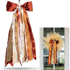 Wreath Ribbon Set - Decorative Bow & Assorted Ribbon for Wreaths - Clip-On Wreath Sash Ribbons Bundle for Indoor & Outdoor Use - Premium Wreath Making Supplies - Velvet Rust