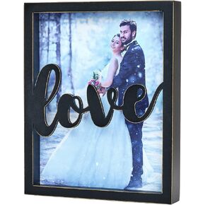 EXCELLO GLOBAL PRODUCTS 8x10 Love Shadow Box Frame: Ready to Hang or use Tabletop. Rustic, Barnwood, Farmhouse, Beach House Wood Picture Frame (Black)