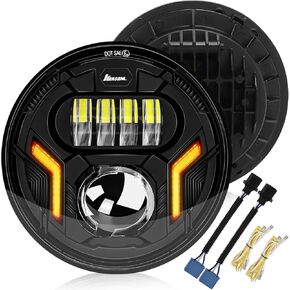 7" Round LED Headlights with Amber Turn Signal Light for 1996-2018 Jeep Wrangler JK JKU TJ LJ, DOT Approved Wrangler JK Headlights Hi/Lo Beam DRL with H4 H13 Adapter, Projector Headlamps 2PCS