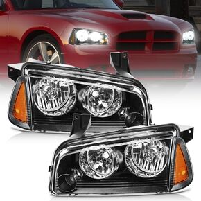 Nilight Headlight Assembly Compatible with 2006 2007 2008 2009 2010 Dodge Charger Smoke Housing Clear Reflector Clear Lens Headlights Assembly Replacement Bumper Lamp Set Driver and Passenger Side