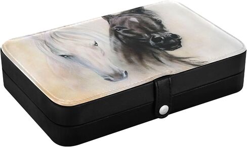 senya Leather Jewelry Box, Black and White Horse Necklace Ring Earrings Storage Organizer for Women Travel Jewelry Organizer in Saudi Arabia
