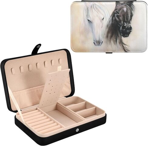senya Leather Jewelry Box, Black and White Horse Necklace Ring Earrings Storage Organizer for Women Travel Jewelry Organizer in Saudi Arabia