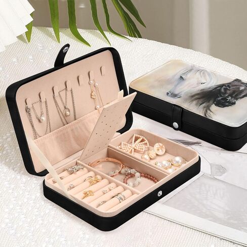 senya Leather Jewelry Box, Black and White Horse Necklace Ring Earrings Storage Organizer for Women Travel Jewelry Organizer in Saudi Arabia