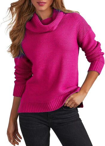 cordat Women's Long Sleeve Turtleneck Cozy Knit Sweater Casual Loose Side Slit Pullover Jumper Tops in Saudi Arabia