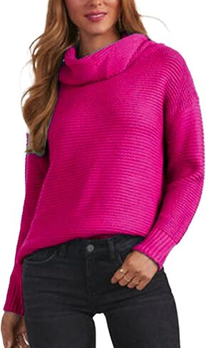 cordat Women's Long Sleeve Turtleneck Cozy Knit Sweater Casual Loose Side Slit Pullover Jumper Tops in Saudi Arabia