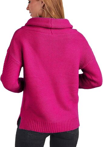 cordat Women's Long Sleeve Turtleneck Cozy Knit Sweater Casual Loose Side Slit Pullover Jumper Tops in Saudi Arabia