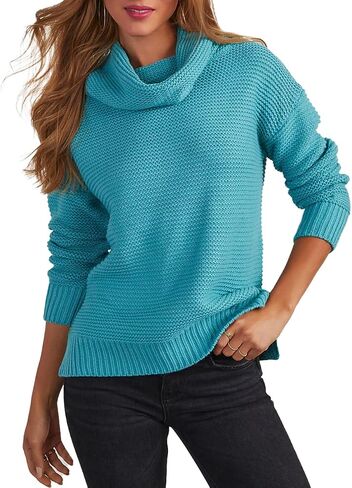 cordat Women's Long Sleeve Turtleneck Cozy Knit Sweater Casual Loose Side Slit Pullover Jumper Tops in Saudi Arabia