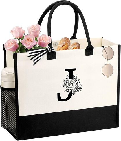 Personalized Name Tote Bag for Women, Birthday Best Friend Bridesmaid Gifts for Women Canvas Initial Tote Bags in Saudi Arabia