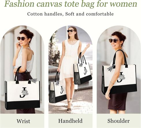 Personalized Name Tote Bag for Women, Birthday Best Friend Bridesmaid Gifts for Women Canvas Initial Tote Bags in Saudi Arabia