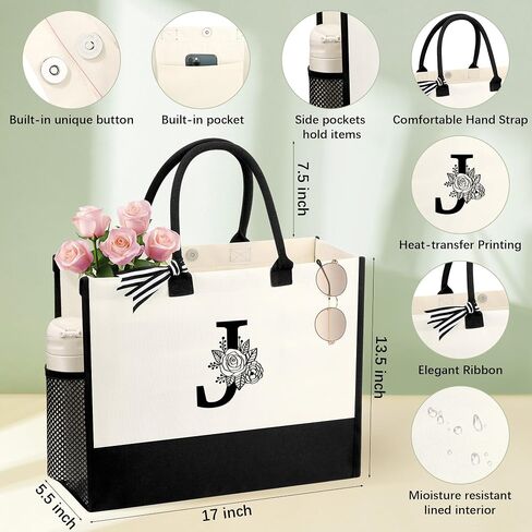 Personalized Name Tote Bag for Women, Birthday Best Friend Bridesmaid Gifts for Women Canvas Initial Tote Bags in Saudi Arabia
