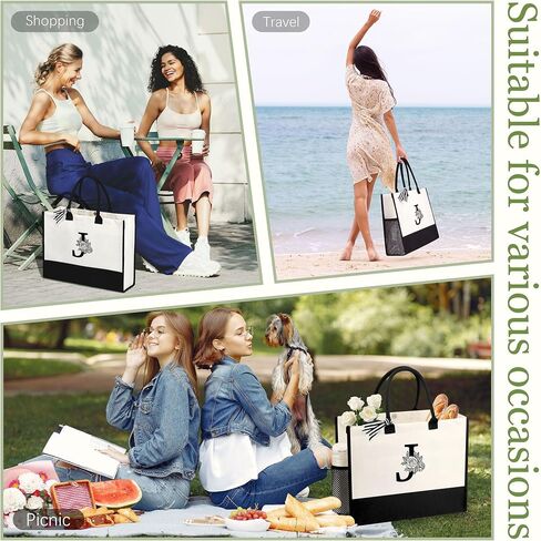 Personalized Name Tote Bag for Women, Birthday Best Friend Bridesmaid Gifts for Women Canvas Initial Tote Bags in Saudi Arabia