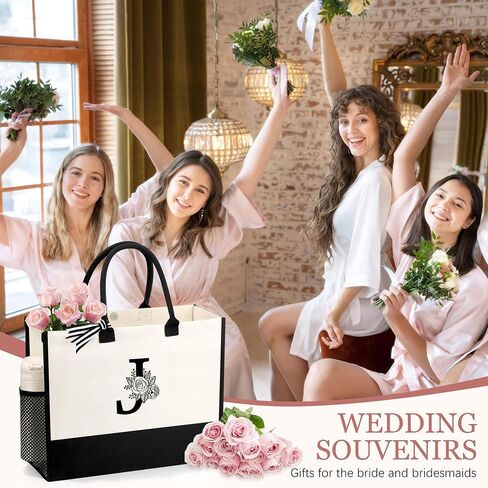 Personalized Name Tote Bag for Women, Birthday Best Friend Bridesmaid Gifts for Women Canvas Initial Tote Bags in Saudi Arabia