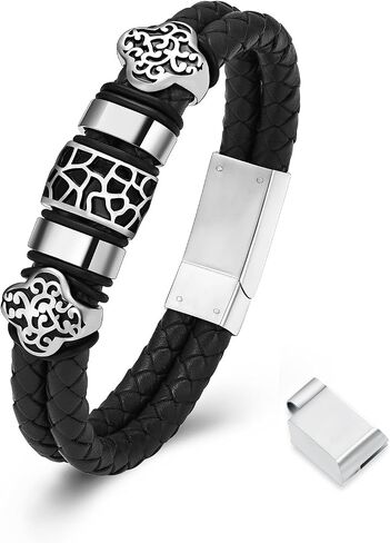 Urn Bracelet for Ashes Cremation Jewelry Stacked Bracelet for Ashes Leather Handcrafted Double Strand Braided Bracelet for Mens Women Wristband Memorial Ashes Holder in Kuwait