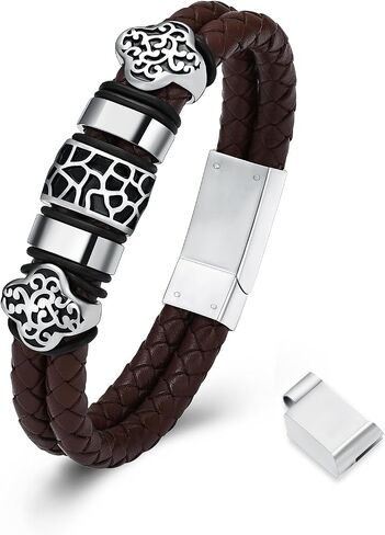 Urn Bracelet for Ashes Cremation Jewelry Stacked Bracelet for Ashes Leather Handcrafted Double Strand Braided Bracelet for Mens Women Wristband Memorial Ashes Holder in Kuwait
