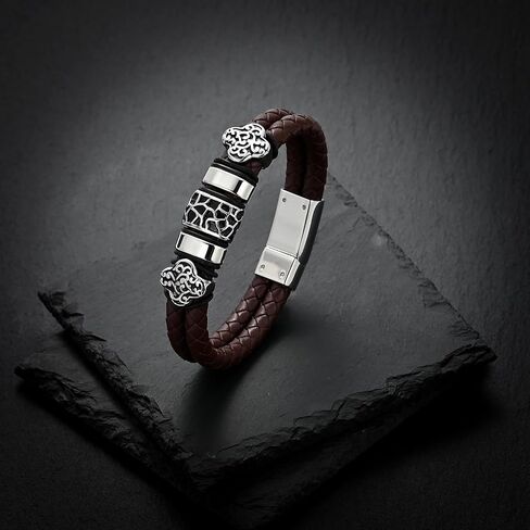 Urn Bracelet for Ashes Cremation Jewelry Stacked Bracelet for Ashes Leather Handcrafted Double Strand Braided Bracelet for Mens Women Wristband Memorial Ashes Holder in Kuwait