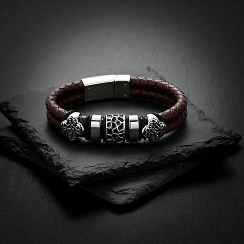 Urn Bracelet for Ashes Cremation Jewelry Stacked Bracelet for Ashes Leather Handcrafted Double Strand Braided Bracelet for Mens Women Wristband Memorial Ashes Holder in Kuwait