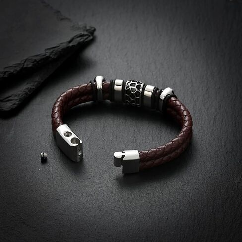 Urn Bracelet for Ashes Cremation Jewelry Stacked Bracelet for Ashes Leather Handcrafted Double Strand Braided Bracelet for Mens Women Wristband Memorial Ashes Holder in Kuwait
