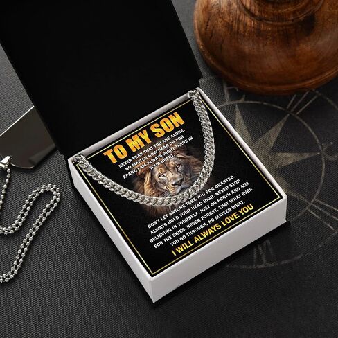 To My Son Necklace From Dad, Necklace For Son From Mom, Son Necklace Gift For Birthday Graduation Christmas, Gift For Son From Mom And Dad, Mother And Son Necklace Cuban Chain, Father Son Gift in Saudi Arabia