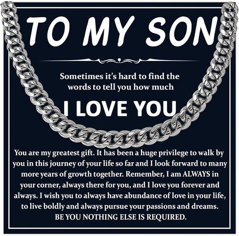 To My Son Necklace From Dad, Necklace For Son From Mom, Son Necklace Gift For Birthday Graduation Christmas, Gift For Son From Mom And Dad, Mother And Son Necklace Cuban Chain, Father Son Gift in Saudi Arabia