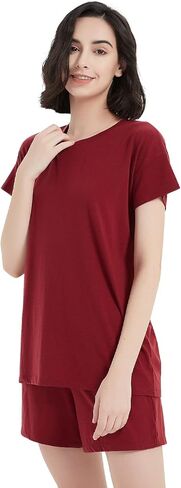 METARINO ميرينو الصوف منامة النساء 2 قطعة Pjs صالة مجموعات قصيرة الأكمام قمم مع السراويل الناعمة ملابس النوم المتسكعون in Kuwait