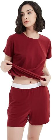 METARINO ميرينو الصوف منامة النساء 2 قطعة Pjs صالة مجموعات قصيرة الأكمام قمم مع السراويل الناعمة ملابس النوم المتسكعون in Kuwait