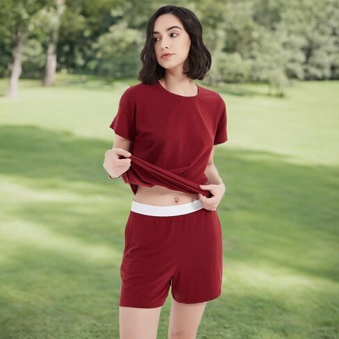 METARINO ميرينو الصوف منامة النساء 2 قطعة Pjs صالة مجموعات قصيرة الأكمام قمم مع السراويل الناعمة ملابس النوم المتسكعون in Kuwait