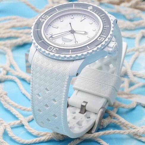 Strap for Blancpain Swatch Tropical Style 22mm Curved Soft Premium Silicone Rubber Replacement Band for Blancpain Swatch Fifty Fathoms Men Women, with Hex Spanner Tool Kit in Saudi Arabia