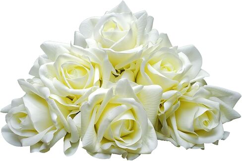 Artificial simulation roses, wet feel fake flowers. Fake roses like real flowers, suitable for gift giving, send to wife, girlfriend, mom, friends, indoor home center tabletop decoration (6, white) in Saudi Arabia