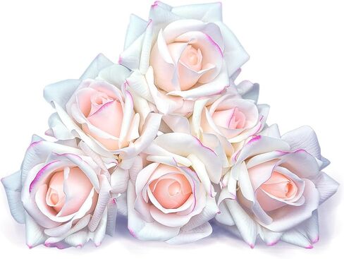 Artificial simulation roses, wet feel fake flowers. Fake roses like real flowers, suitable for gift giving, send to wife, girlfriend, mom, friends, indoor home center tabletop decoration (6, white) in Saudi Arabia