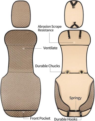 غطاء مقعد السيارة جيد التهوية، واقي المقعد الأمامي، غطاء مقعد السائق الفاخر، وسادة مقعد السيارة العالمية، مناسب لجميع المواسم، متوافق مع الوسادة الهوائية (بيج، قطعتين) in Kuwait
