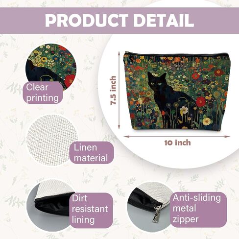 Black Cat Makeup Cosmetic Bags for Women - Cat Gifts for Women Cat Lovers, Cat Mom Gifts, Cat Lady Gifts, Floral Cat Small Makeup Bag Pouch for Purse in Kuwait