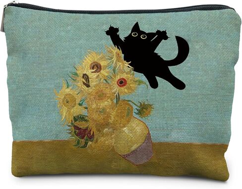 Black Cat Makeup Cosmetic Bags for Women - Cat Gifts for Women Cat Lovers, Cat Mom Gifts, Cat Lady Gifts, Floral Cat Small Makeup Bag Pouch for Purse in Kuwait