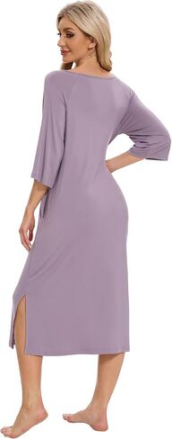 WiWi Women Viscose from Bamboo Long Nightgowns 3/4 Sleeves Nightshirts Round Neck Full Length Sleep Shirts with Pocket S-XXL in Kuwait