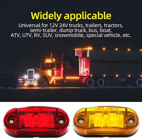 (10x Amber, 10x Red) 2.5 Inch 2 Diode Trailer Marker Lights 2 LED Trailer Side Marker Light Oval Trailer Running Lights for Truck RV Lorry Pickup Camper Waterproof Exterior Marker Lights Accessories in Saudi Arabia