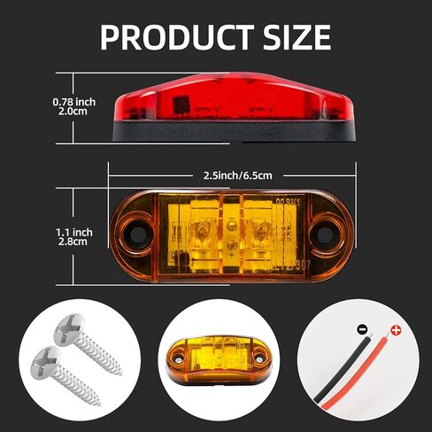 (10x Amber, 10x Red) 2.5 Inch 2 Diode Trailer Marker Lights 2 LED Trailer Side Marker Light Oval Trailer Running Lights for Truck RV Lorry Pickup Camper Waterproof Exterior Marker Lights Accessories in Saudi Arabia