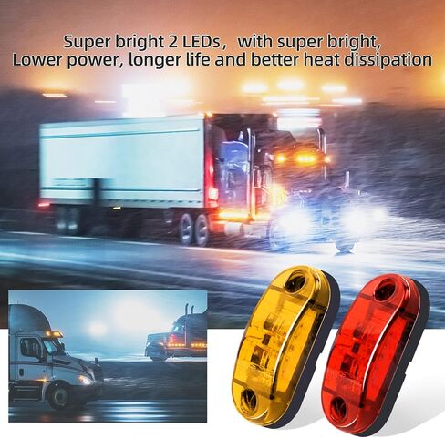 (10x Amber, 10x Red) 2.5 Inch 2 Diode Trailer Marker Lights 2 LED Trailer Side Marker Light Oval Trailer Running Lights for Truck RV Lorry Pickup Camper Waterproof Exterior Marker Lights Accessories in Saudi Arabia