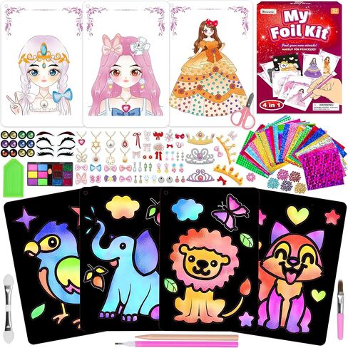 Foil Art Kit for Girls - Foil Art Princesses DIY Coloring Paper Toy, No Mess Art Craft Activity for Kids, Creative Travel Toys, Christmas Birthday Gifts for Ages 3 4 5 6-8 Year Old Girls Toys in Saudi Arabia