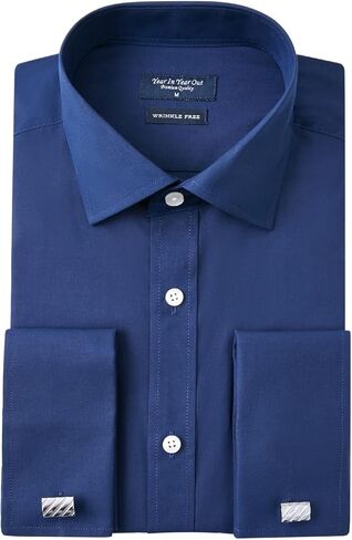 قميص رسمي خالٍ من التجاعيد بأساور أكمام فرنسية من Year In Year Out للرجال، قميص مقاوم للتجاعيد بأكمام طويلة (أسود وأبيض 169A، 3XL) in Kuwait