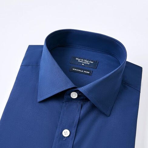 قميص رسمي خالٍ من التجاعيد بأساور أكمام فرنسية من Year In Year Out للرجال، قميص مقاوم للتجاعيد بأكمام طويلة (أسود وأبيض 169A، 3XL) in Kuwait