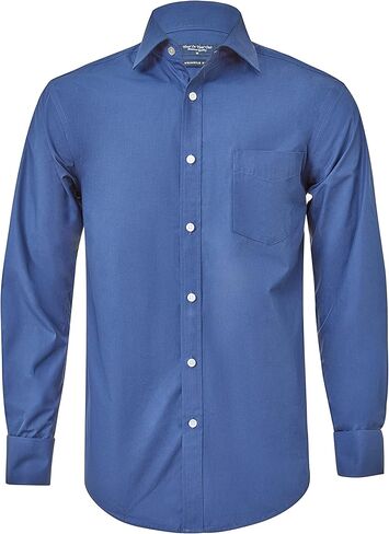 قميص رسمي خالٍ من التجاعيد بأساور أكمام فرنسية من Year In Year Out للرجال، قميص مقاوم للتجاعيد بأكمام طويلة (أسود وأبيض 169A، 3XL) in Kuwait