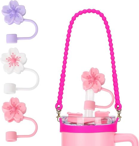 Water Bottle Handle Strap with 3Pcs Straw Cover Caps for Stanley Cup, Dust-Proof Reusable Silicone Straw Cap for Stanley 30&40 Oz Tumbler, Stanley Cup Accessories in Saudi Arabia