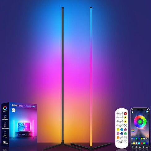 Corner Floor Lamp, RGB LED Corner Lamp with Music Sync, Smart App and Remote Control Color Changing Ambience Light, LED Lamp with 16 Million Colors for Bedroom, Living Room Gaming Room in Kuwait