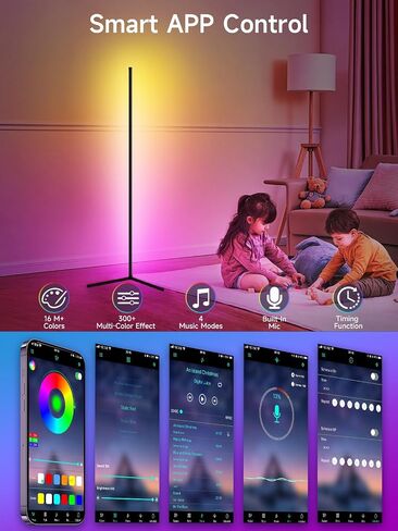 Corner Floor Lamp, RGB LED Corner Lamp with Music Sync, Smart App and Remote Control Color Changing Ambience Light, LED Lamp with 16 Million Colors for Bedroom, Living Room Gaming Room in Kuwait