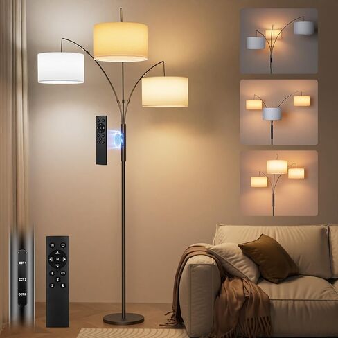مصباح أرضي LED بقوة 36 واط مع 3 ظلال من القماش، مصباح قائم فائق السطوع 3000 لومن مع جهاز تحكم عن بعد ولمس، تعتيم بدون خطوات، تحكم فردي في الإضاءة لغرفة المعيشة وغرفة النوم in Saudi Arabia